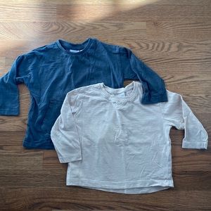 Zara 12-18mo long sleeve tee shirts (2) in dark teal and cream